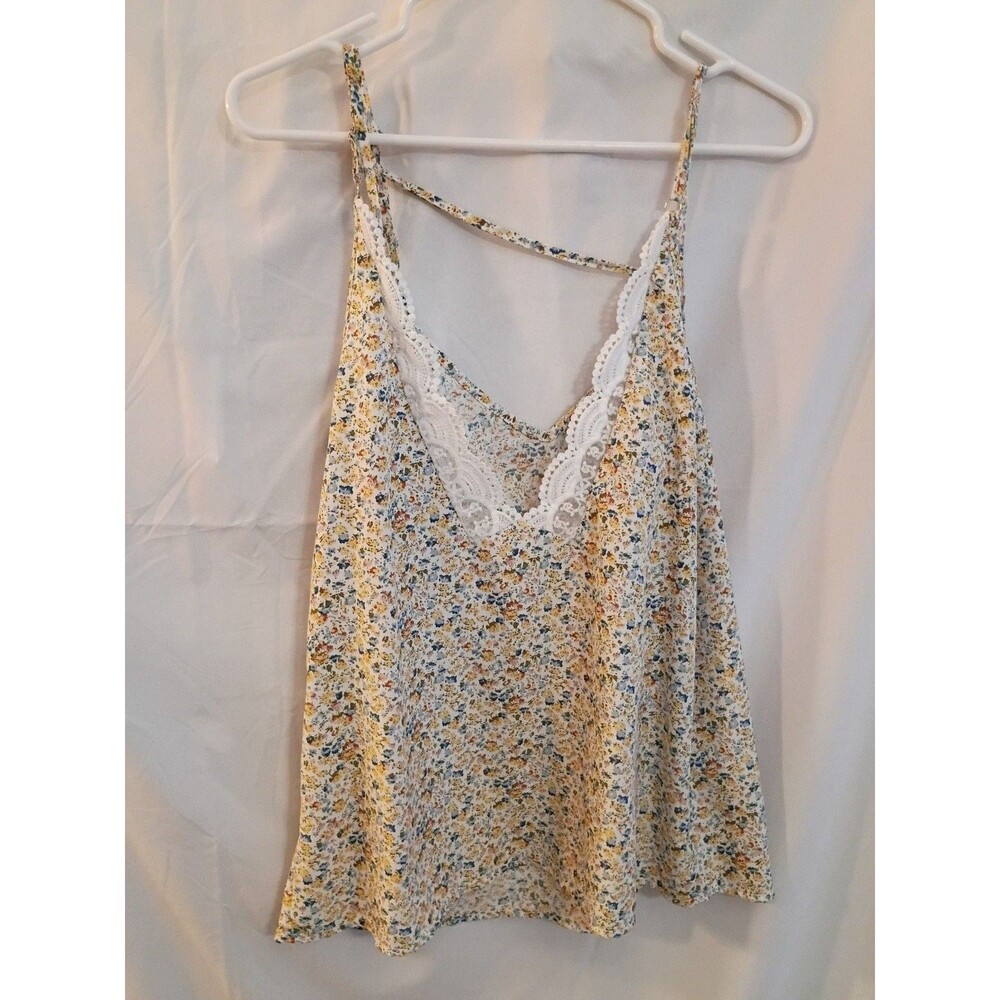 Versona Cami Top Floral Print Lace Trim V-Neck Spaghetti Strap
